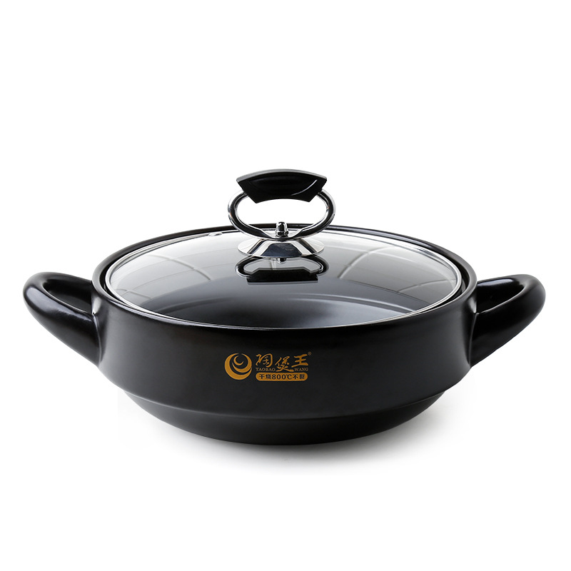 Dry-burning non-cracking visual lid household ceramic high-temperature resistant shallow pot 煲仔饭 open flame braised chicken and rice clay pot Item Picture