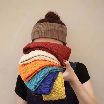 Salt Sweet Heart Korean Color Embroidery Letter Knitted Wool Headband Candy Color Wide Edge Sports Headband Hair Accessories