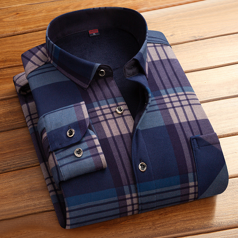 New men's long-sleeved checked and printed shirts for middle-aged and elderly people in autumn and winter are sold directly by the manufacturer details Picture