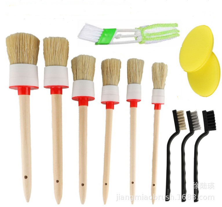 Car cleaning brush set, bristle brush, bristle paint brush, roller detail brush, wooden handle brush, air conditioning brush, bristle brush, strip brush