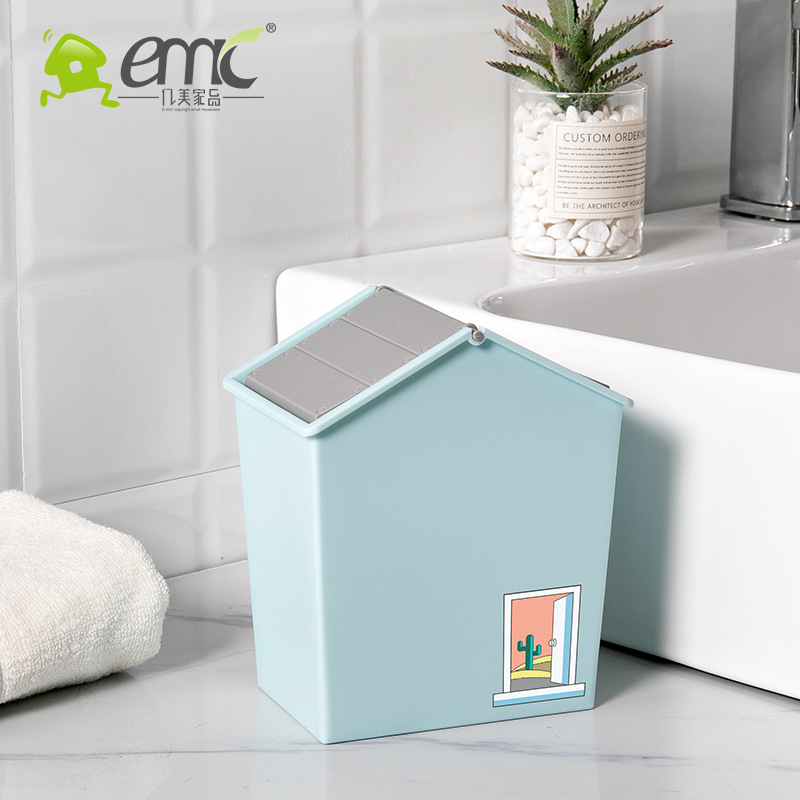 Cute small desktop trash can with lid, Nordic mini office, Instagram bedroom, creative girl trash can storage Application Scenario