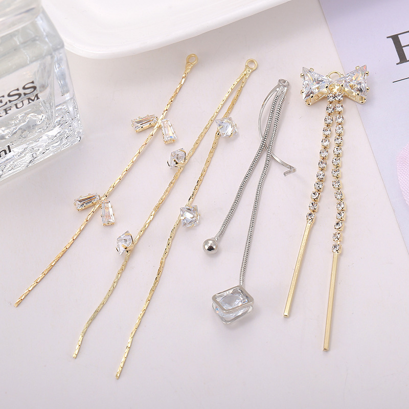 Cross-border zircon diamond-encrusted welded earrings, tassels, diy versatile earrings, earrings and ear wires factory direct sales details Picture