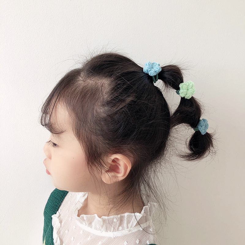 Three Flowers' new InS-style gradient color woolen small flower girl style children's hair tie and rubber band edge clip details Picture