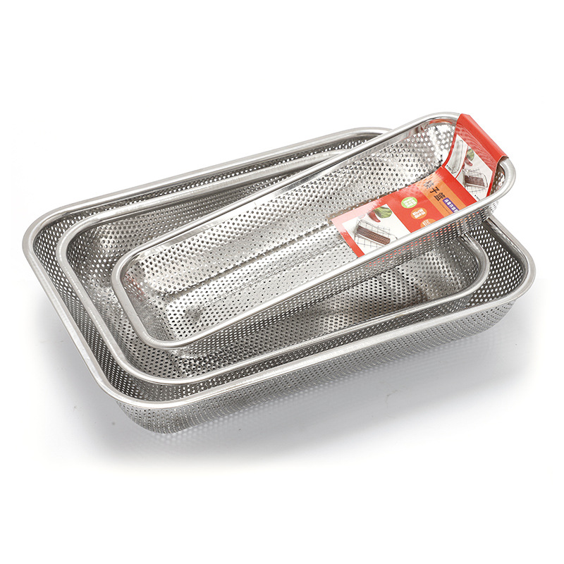 Thickened stainless steel drain basket punching basket Rectangular washing net basket basin Item Picture