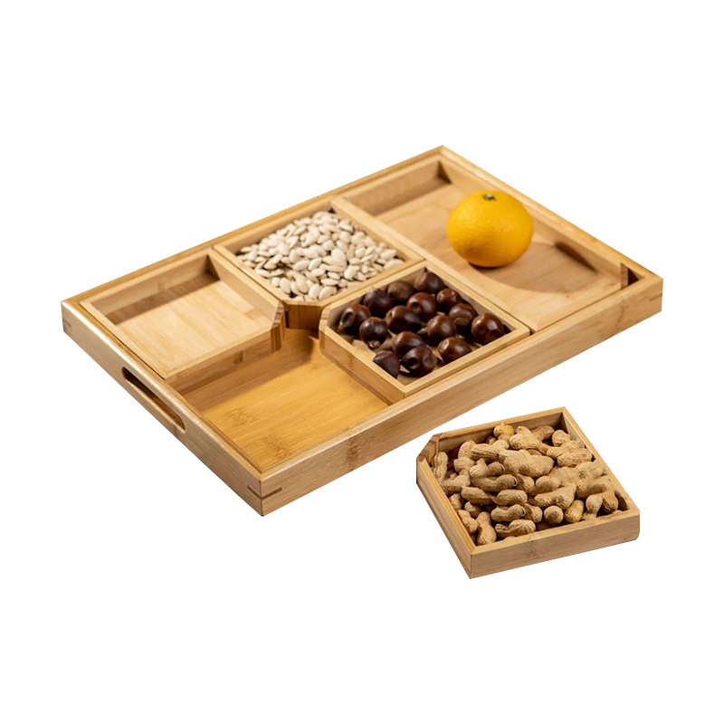 Cook Tea Dried Fruit Tray Candy Box Creative Tray Chinese Wooden Dim Sum Box New Year Home Tea Plate Wholesale Item Picture