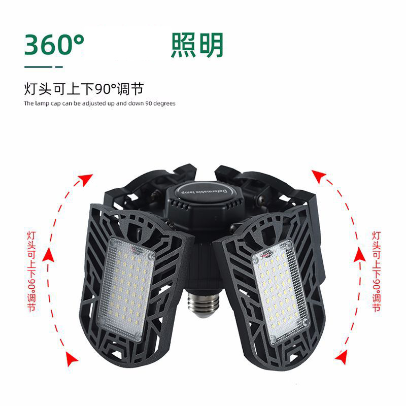 LED independent light source 60w, 100w folding factory lamp E27, E26 screw socket four-leaf factory lamp, three-leaf industrial and mining lamp details Picture