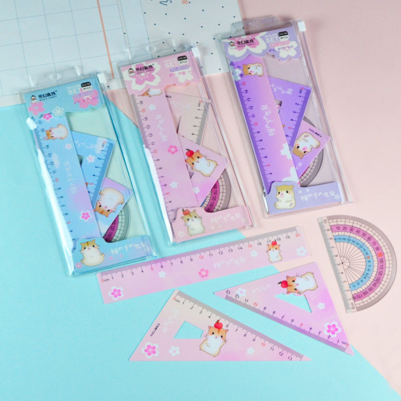 Strength manufacturers wholesale new 20CM student plastic PVC set ruler color ruler set of four pieces full figure