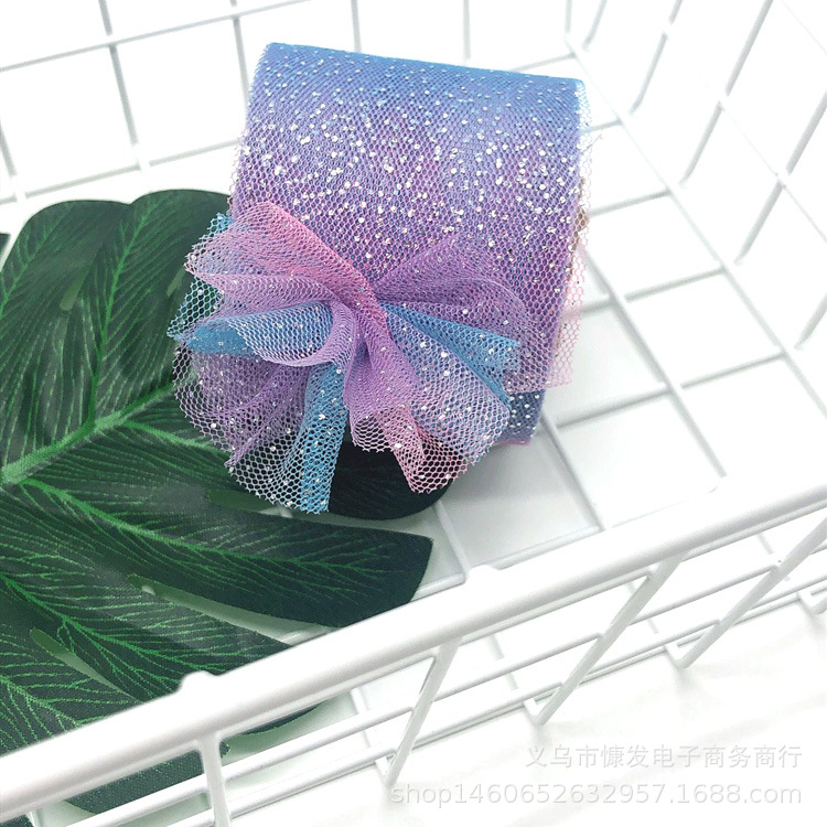 6CM printed silver embossed rainbow gradient mesh fabric handmade DIY children's hair accessory material ribbon bow accessory Specification image