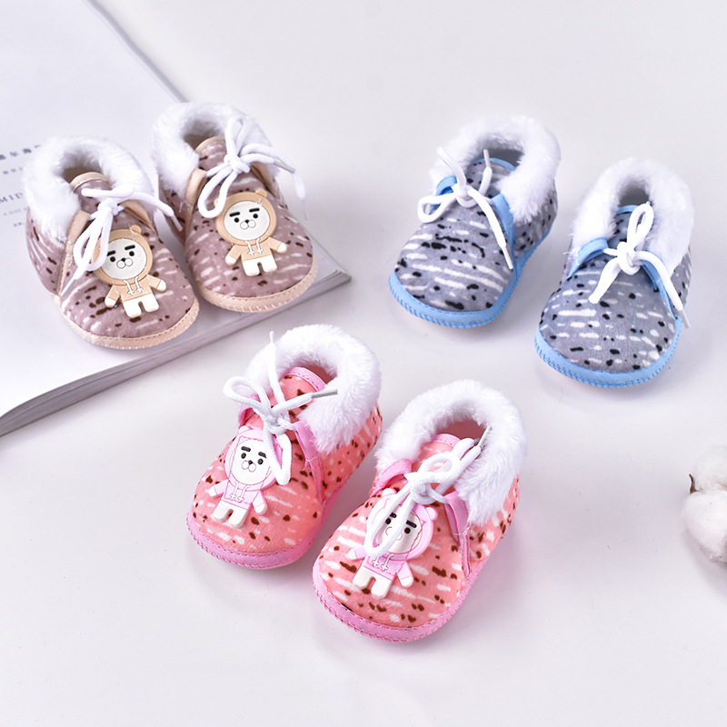 New Lace-Up Baby Shoes Cartoon Warm Thick Toddler Shoes Baby Cotton Shoes Manufacturers Box Manufacturers Wholesale full figure