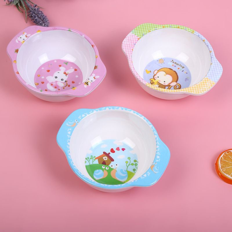 Melamine Tableware Double Handle Small Animal Pattern Round Bowl Tableware Children Baby Learn To Eat Rice Bowl Can Be Customized Pattern