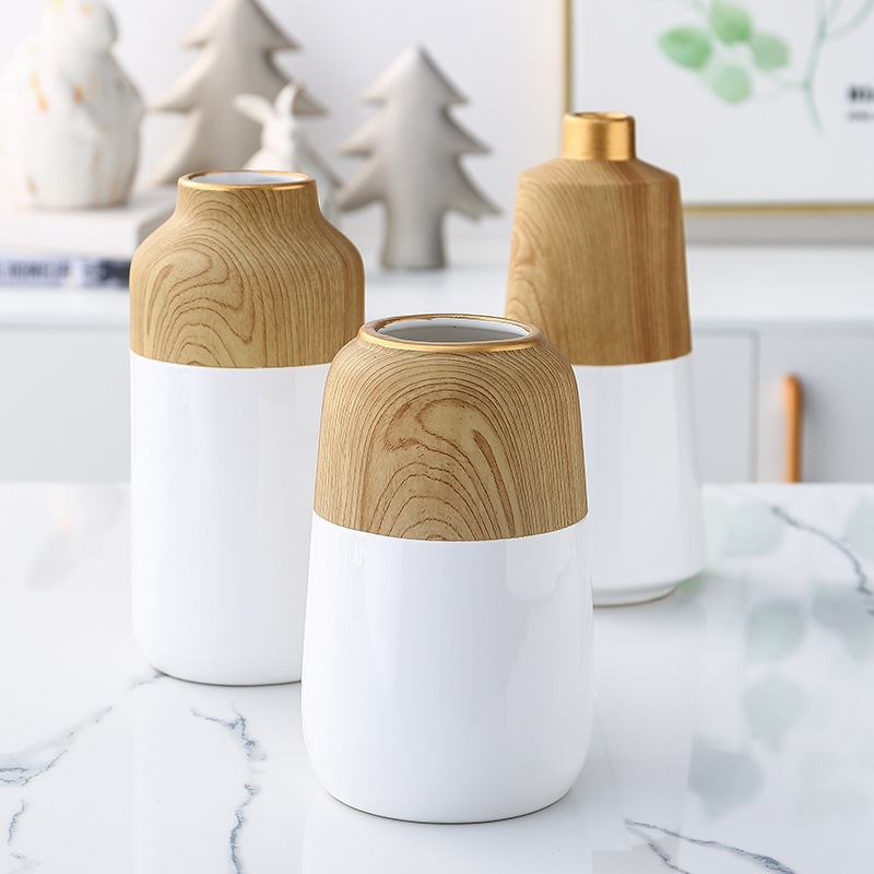 chinagoods Nordic minimalist living room ornaments, modern entrance TV, wine cabinet, vase, room dried flower decoration, soft furnishings, spliced wood grain Specification image