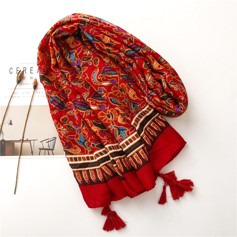 Ethnic Wind Cotton And Hemp Scarf Shawl Yunnan Grassland Bohemian Travel With Silk Scarf Travel Shot Red Scarf Specification drawing