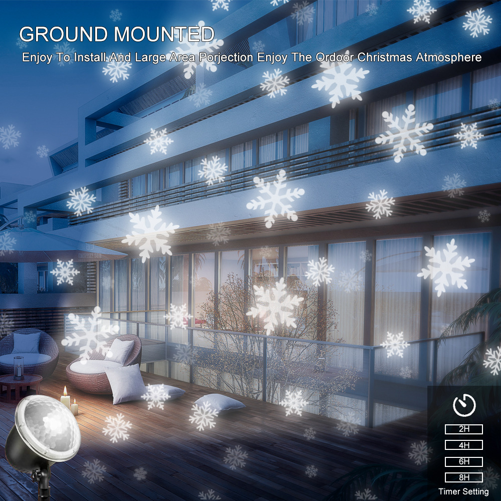 Dynamic snowflake projection lamp, outdoor waterproof RF remote control snow lamp, lawn lamp