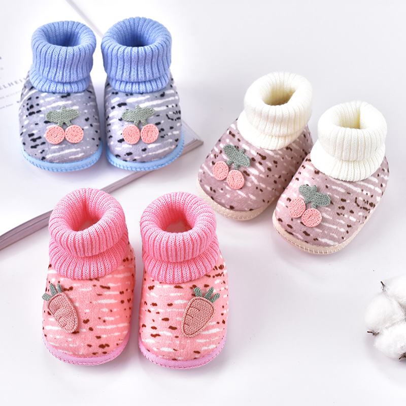 冬季宝宝保暖棉鞋 可爱卡通樱桃学步鞋 防滑编织婴儿鞋厂家批发