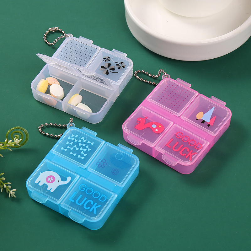 新款迷你四格药盒 小学生创意一天药盒营养片盒旅行便携药盒