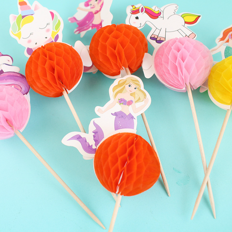 Cross-Border Amazon Baking Cake Decoration Plug-In Stereo Bee Flower Mermaid/Unicorn Cake Plug-In Specification drawing