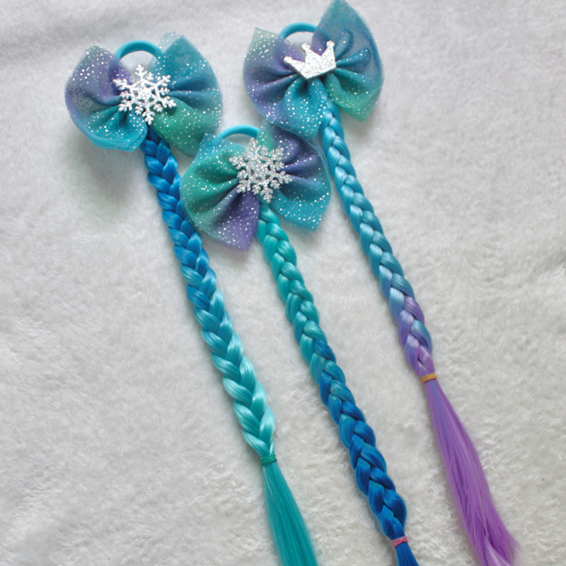 European and American lace fake hairpin rainbow wig four gradient braid hair rope hair hoop children's wig colorful bow tie hair hoop Specification drawing
