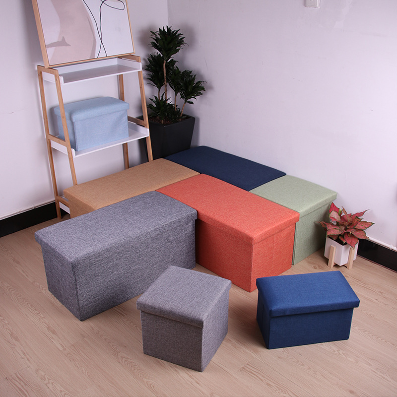 棉麻收纳凳布艺置物凳大容量沙发凳家用可坐折叠换鞋凳玩具储物凳