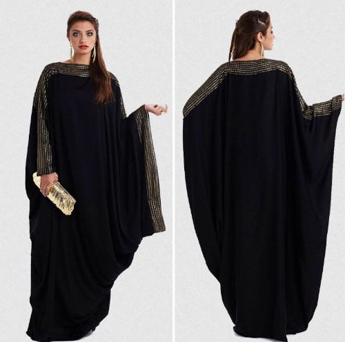 阿拉伯优雅宽松长袍穆斯林回族迪拜金片蝙蝠袖长袍大码女装连衣裙详情图1