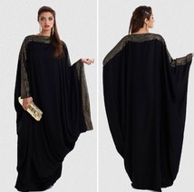 阿拉伯优雅宽松长袍穆斯林回族迪拜金片蝙蝠袖长袍大码女装连衣裙