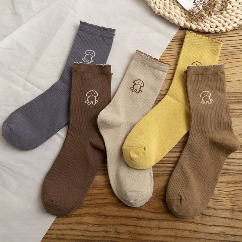 Women's mid-calf socks, autumn and winter lace, Japanese cute puppy, ins trendy school style, long pile socks, factory wholesale Specification image