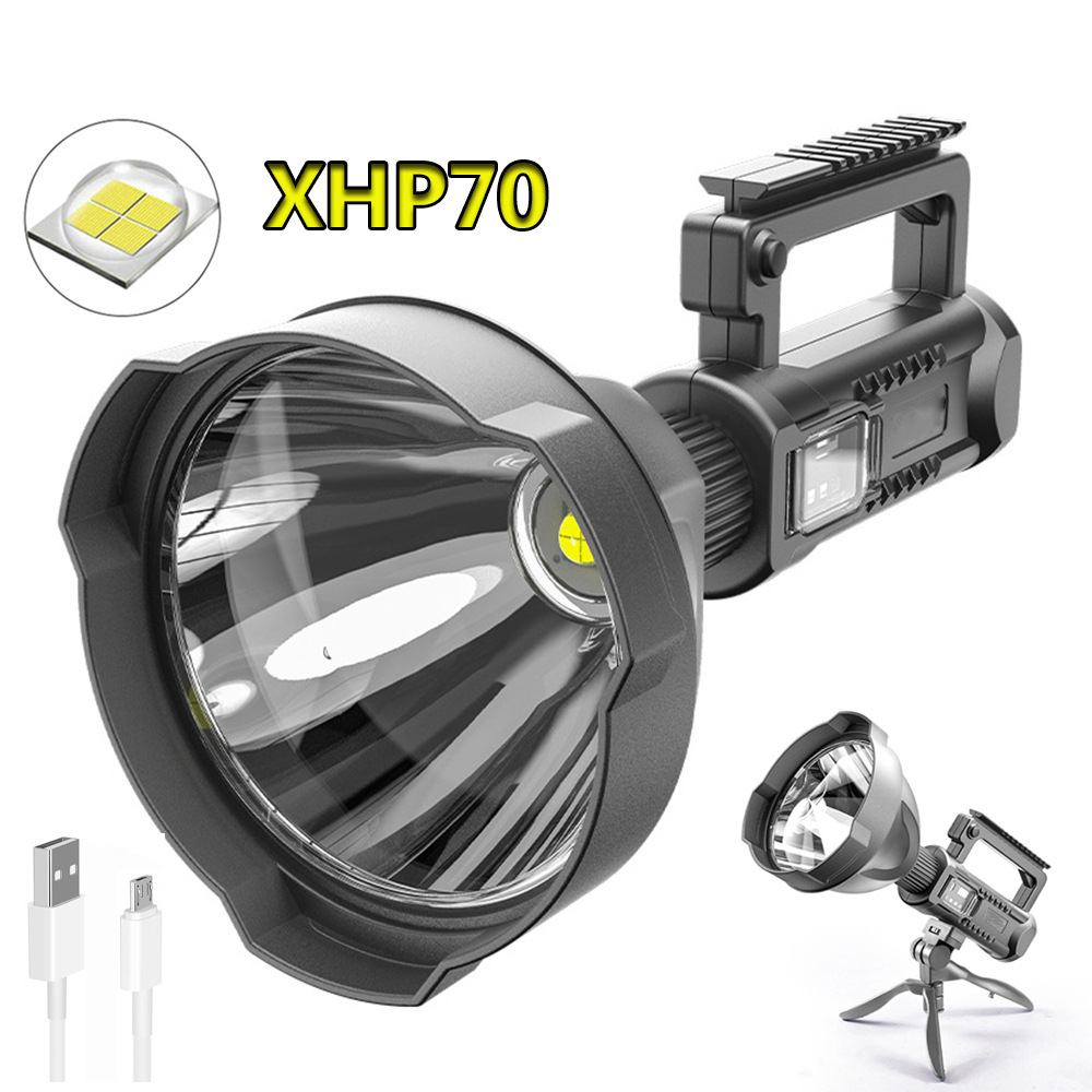 新款P70强光探照灯户外多功能照明LED手电筒远射防水充电手提灯详情图1