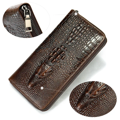 Amazon Men's Long Wallet Leather Alligator Print Business Multi-Card Holding Baotou Layer Cowhide Wallet Men