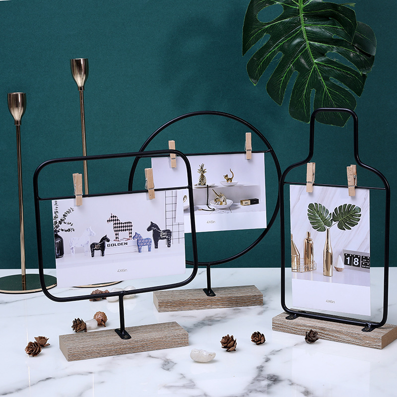 INS铁艺创意设计相框 简约家居酒吧装饰桌面摆件活动礼品照片夹子.产品图