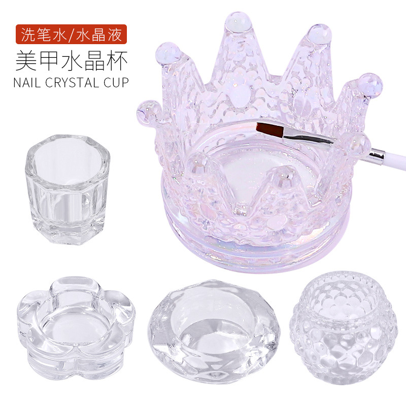 Cross border Nail Crystal Cup with lid high - through octagonal magic glass Crystal nail crystal liquid cup