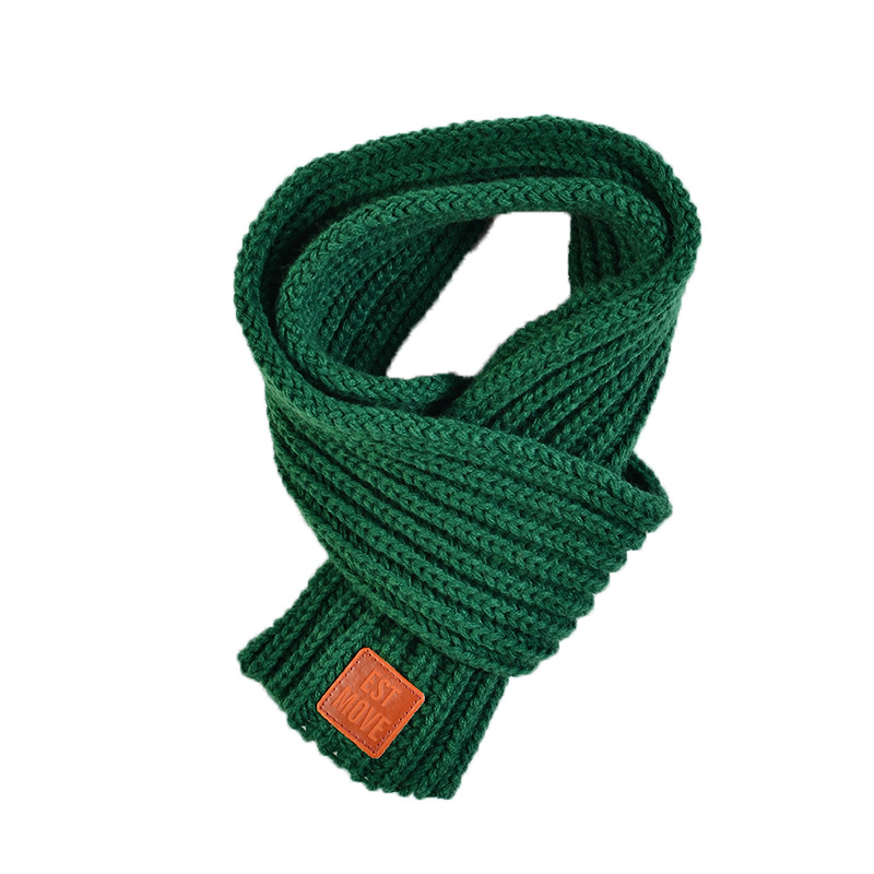 W1 Korean Edition 2020 New Woolen Knitted Leather Mark Men's And Women's Children's Scarf Solid Color Simple Autumn And Winter Baby Warm Item Picture