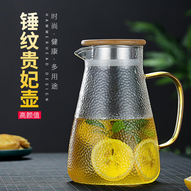 Cold Water Bottle High Temperature Hammer Pattern Cold Water Bottle Set Transparent Glass Cold White Water Cup Large Capacity Explosion-Proof Water Bottle