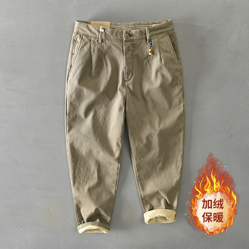 Z338 and Z301 autumn and winter new men's cotton solid color fleece warm casual work pants, one-piece consignment details Picture