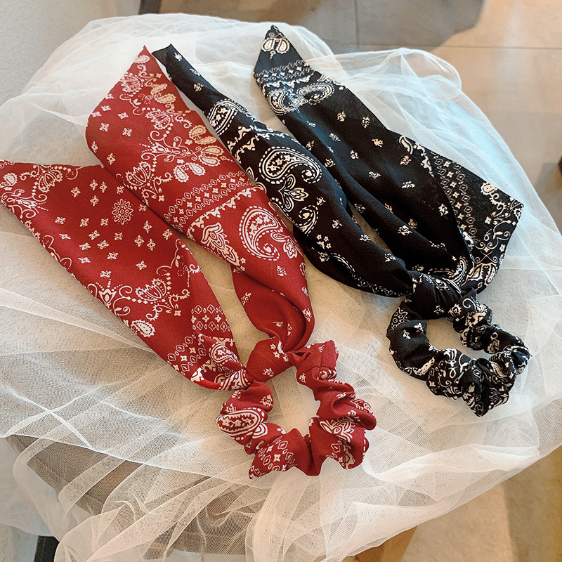 French Silk Scarf Headband Fairy Mori Super Fairy Cashew Flower Square Headscarf Tie Hair Low Ponytail Streamer Large Scrunch details Picture