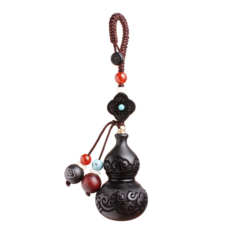 Ebony peace lock, car key accessory, gourd auspicious cloud hand-woven rope, car key lock, gift pendant Item Picture
