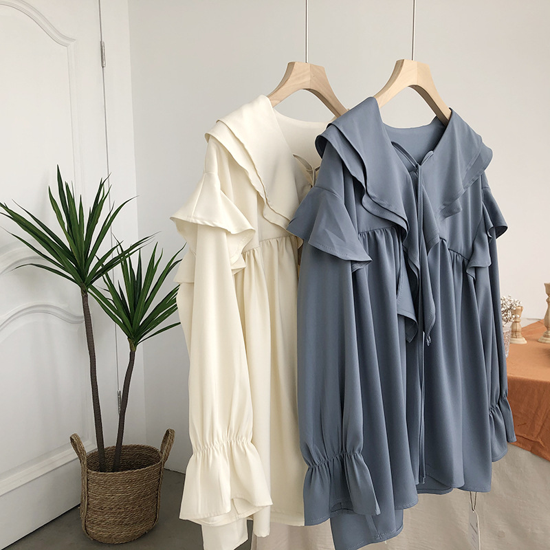 Canggu Mu 2022 Spring New Korean-style V-neck long-sleeved chiffon shirt slimming Casual shirt Women's Shirt Trend 3516 Application Scenario