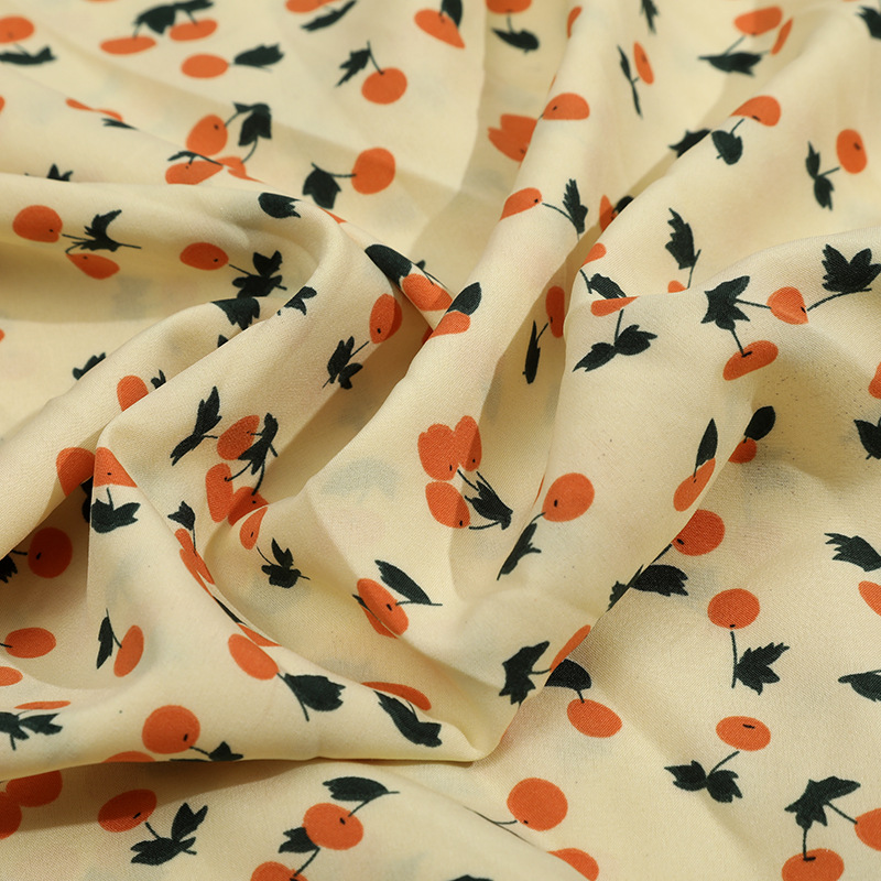 The New Small Cherry Mask Printed Cloth Dress Fashion Four-Sided Elastic Polyester Digital Printing Micro Stretch Cloth Specification drawing