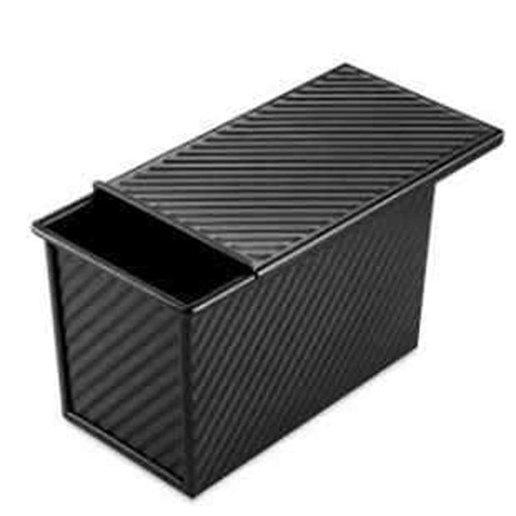 Toast Mould Oblong Corrugated Non-Clay Box 450G Gold Toast Mould Black Carbon Steel With Lid Specification drawing