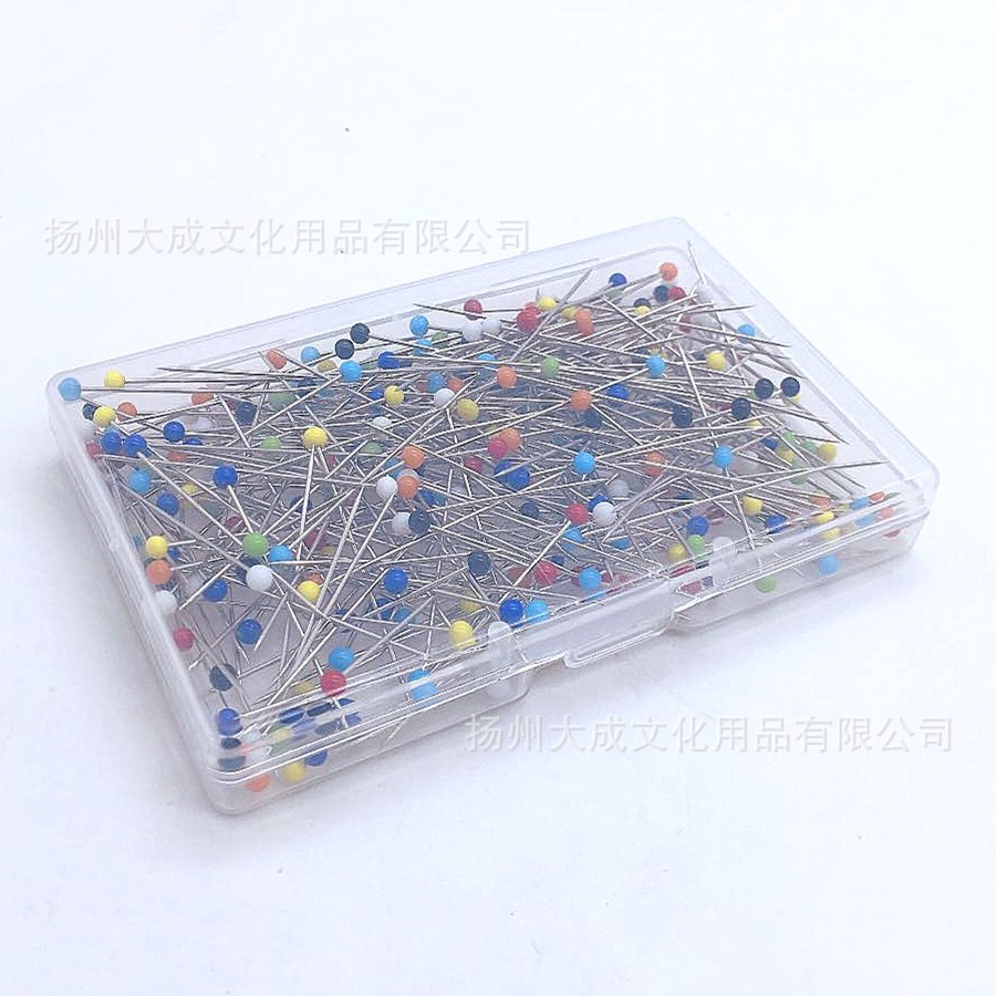 Source Factory Colored Glass Head Bead Pin Handcrafted Garment Sewing Needle Positioning Needle High Temperature Box Specification drawing
