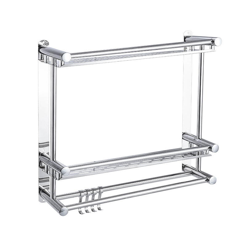 Factory direct sales of stainless steel bathroom storage racks, towel racks, bath towel racks, hotel storage racks, wall-mounted without drilling Item Picture