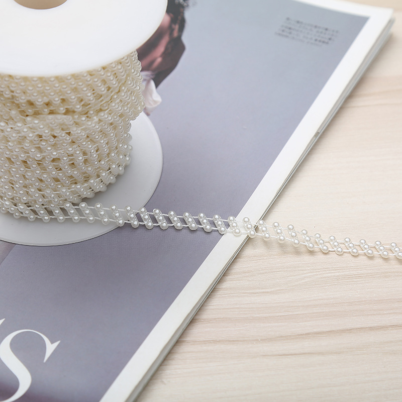 4mm3排半面米白珠链服饰饰品配件装饰 abs仿珍珠材质装饰工厂直供