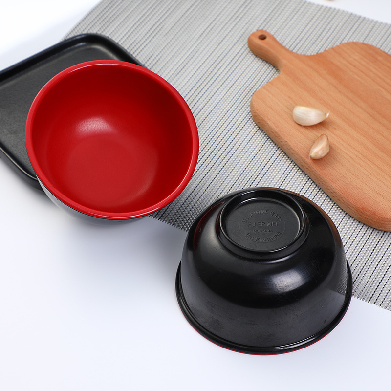 塑料皿密胺仿瓷碗  红黑汤饭碗 彩色塑料碗 双色碗  一元两元批发详情图3