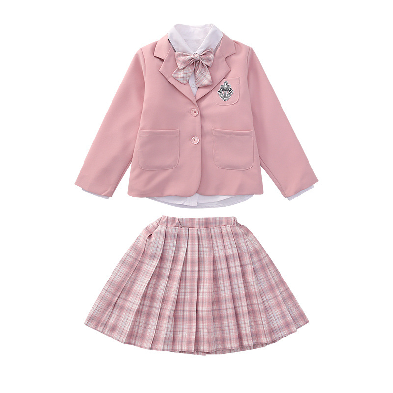 2022 Spring and Autumn New stylish Children's suit plaid skirt set, a three-piece set for little girls Item Picture