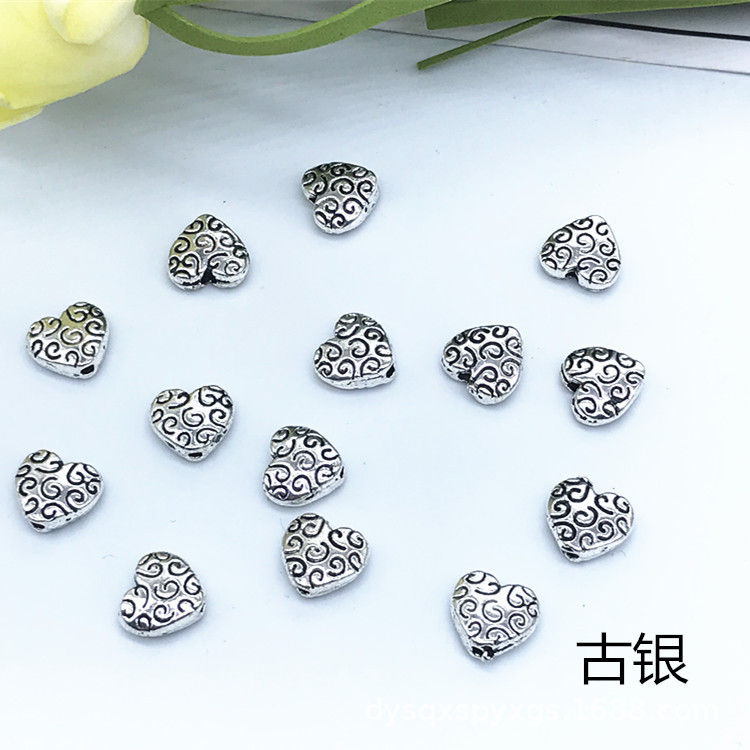 DIY alloy heart retro bead handcrafted material bracelet, necklace and accessory factory direct sales. Colors can be customized details Picture
