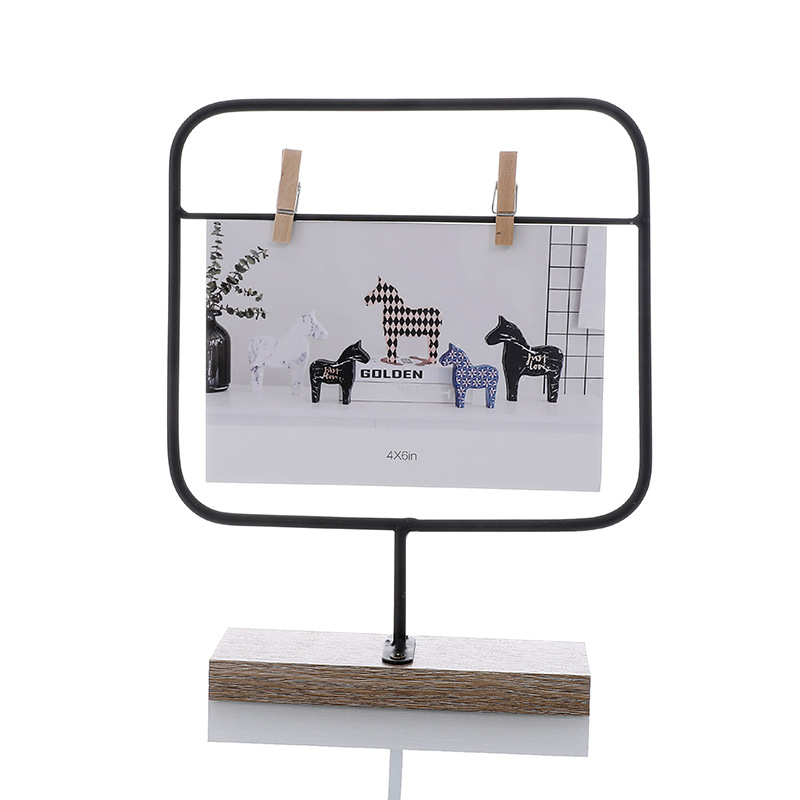 INS铁艺创意设计相框 简约家居酒吧装饰桌面摆件活动礼品照片夹子.白底实物图