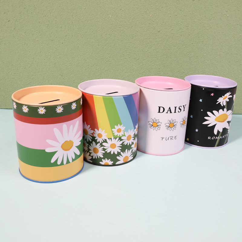 Our own brand, tinplate, fresh and simple student piggy bank, simple Daisy children's piggy bank, best-selling Kulomi style piggy bank details Picture