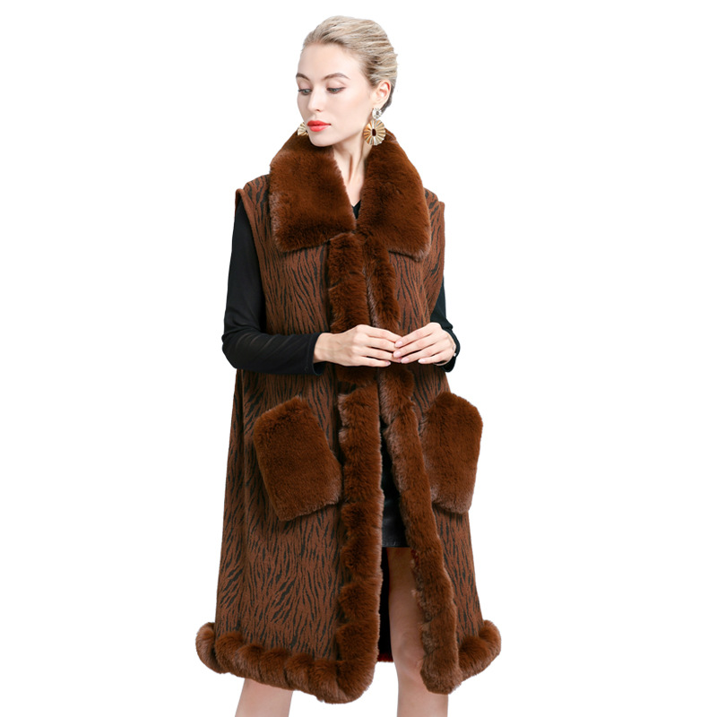 1624#2021 Autumn And Winter New Hair Collar Hair Pocket Long Vest Women's Knitted Vest Manufacturers Item Picture