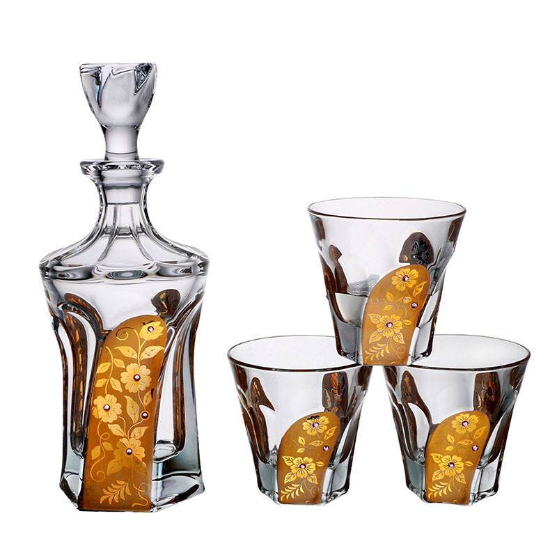 酒具/水杯水晶玻璃/威士忌水晶玻璃/不锈钢配件/清酒壶白底实物图