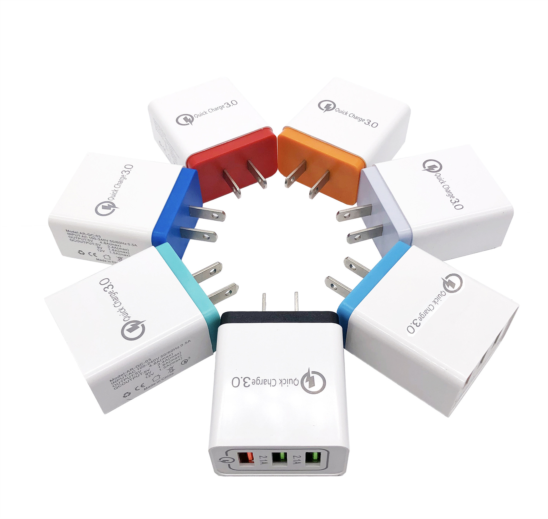 QC3.0 Fast Charge 3USB charger 9V12V mobile phone charging head US regulation European regulation travel adapter multi-USB port