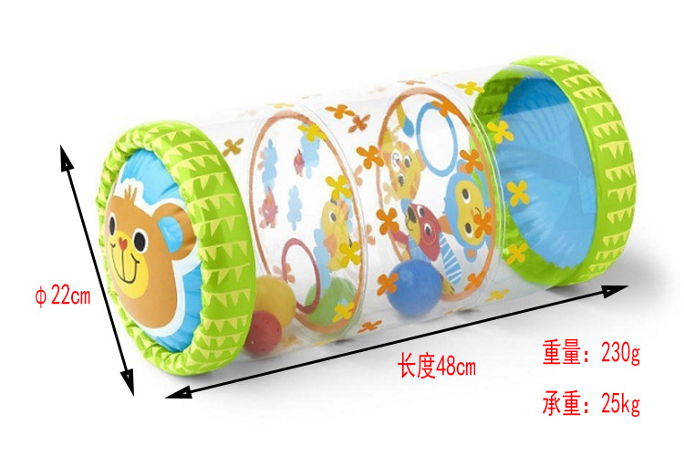 Cartoon inflatable crawling roller with built-in bell rolling ball, pvc inflatable baby walking ball educational toy in stock pic 2