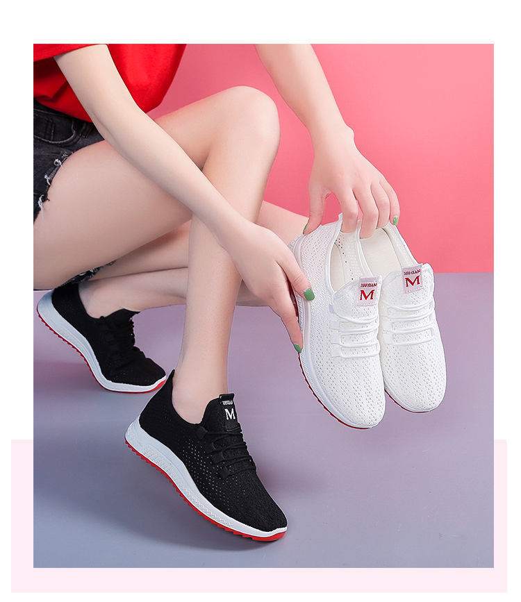 New casual women's sports shoes, one-piece consignment, cross-border mesh breathable shoes, flight-woven soft-soled walking shoes, fleece shoes for women